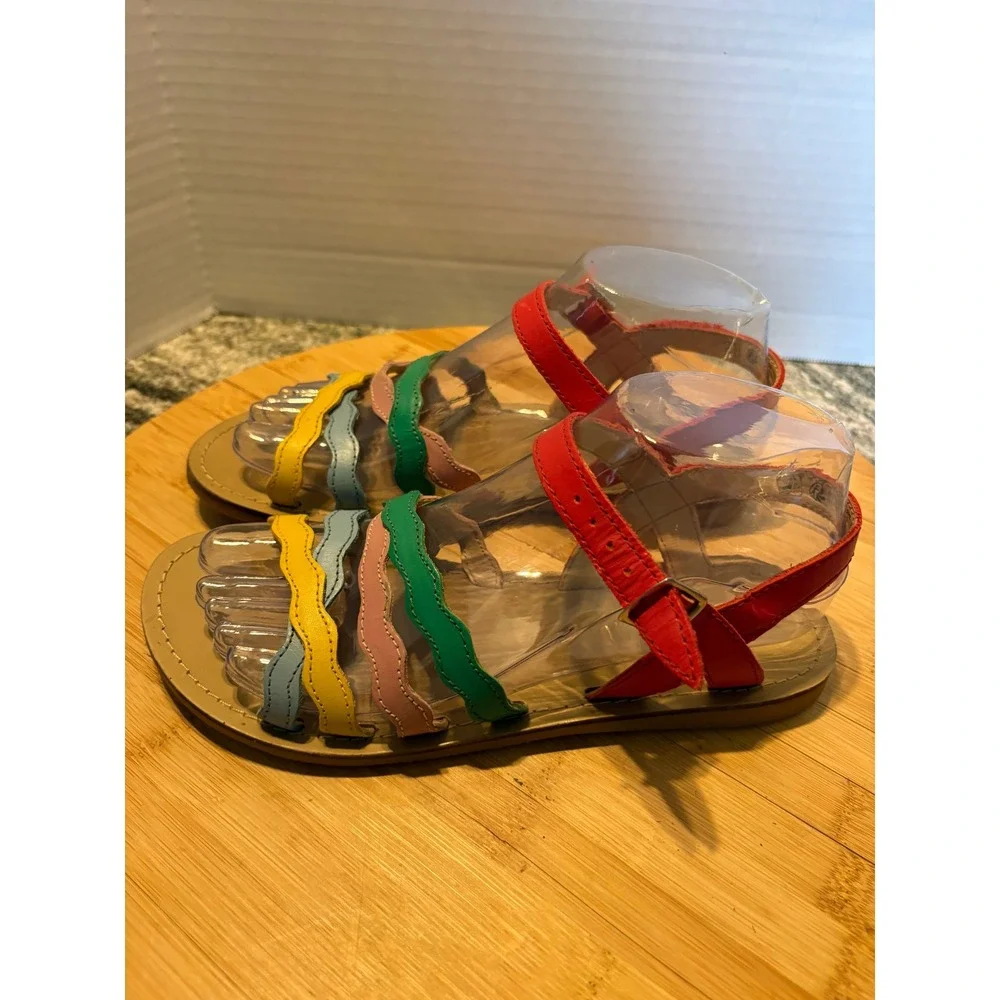 Mini Boden Girls Rainbow Wavy Scalloped Strap Leather Sandals EU 37 Multi-Color